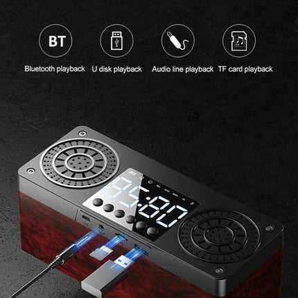 A10 Subwoofer Wooden Clock Bluetooth 5.0 Speaker, Support TF Card & U Disk Play & FM Radio(Red)-garmade.com