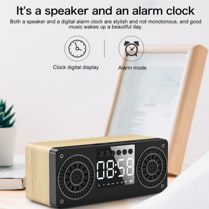 A10 Subwoofer Wooden Clock Bluetooth 5.0 Speaker, Support TF Card & U Disk Play & FM Radio(Yellow)-garmade.com