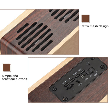 D70 QI Standard Subwoofer Wooden Bluetooth 4.2 Speaker, Support TF Card & 3.5mm AUX Yellow-garmade.com