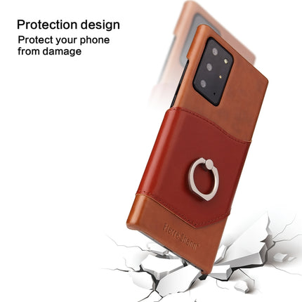 For Samsung Galaxy Note 20 Ultra Fierre Shann Oil Wax Texture Genuine Leather Back Cover Case with 360 Degree Rotation Holder & Card Slot(Light Brown+Dark Brown)-garmade.com