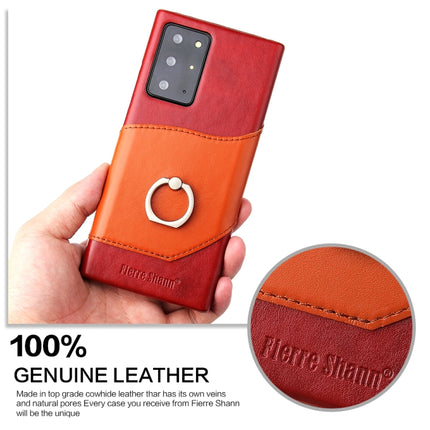 For Samsung Galaxy Note 20 Ultra Fierre Shann Oil Wax Texture Genuine Leather Back Cover Case with 360 Degree Rotation Holder & Card Slot(Red+Light Brown)-garmade.com