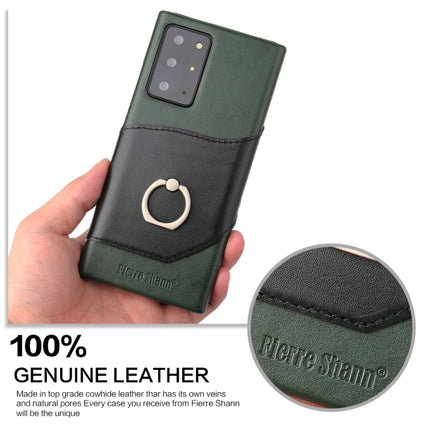 For Samsung Galaxy Note 20 Ultra Fierre Shann Oil Wax Texture Genuine Leather Back Cover Case with 360 Degree Rotation Holder & Card Slot(Black+Green)-garmade.com