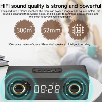 M5C Subwoofer Wooden Clock Bluetooth 4.2 Speaker, Support TF Card & 3.5mm AUX & FM Radio(Grey Wood Grain)-garmade.com