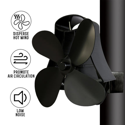 YL-105 4-Blade Aluminum Heat Powered Fireplace Stove Fan(Black)-garmade.com