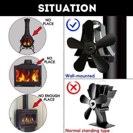 YL-106 5-Blade High Temperature Aluminum Heat Powered Fireplace Stove Fan(Black)-garmade.com