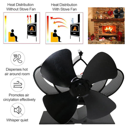 YL201 4-Blade High Temperature Metal Heat Powered Fireplace Stove Fan (Black)-garmade.com