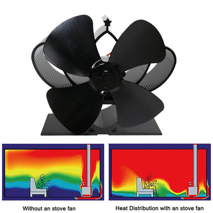 YL201 4-Blade High Temperature Metal Heat Powered Fireplace Stove Fan (Black)-garmade.com