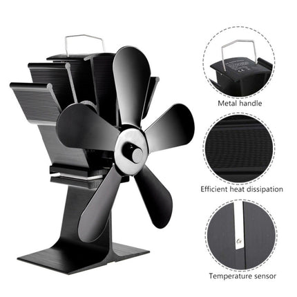 YL602 5-Blade High Temperature Metal Heat Powered Fireplace Stove Fan (Silver)-garmade.com