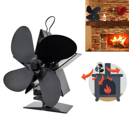 4-Blade Aluminum Heat Powered Fireplace Stove Fan (Black)-garmade.com