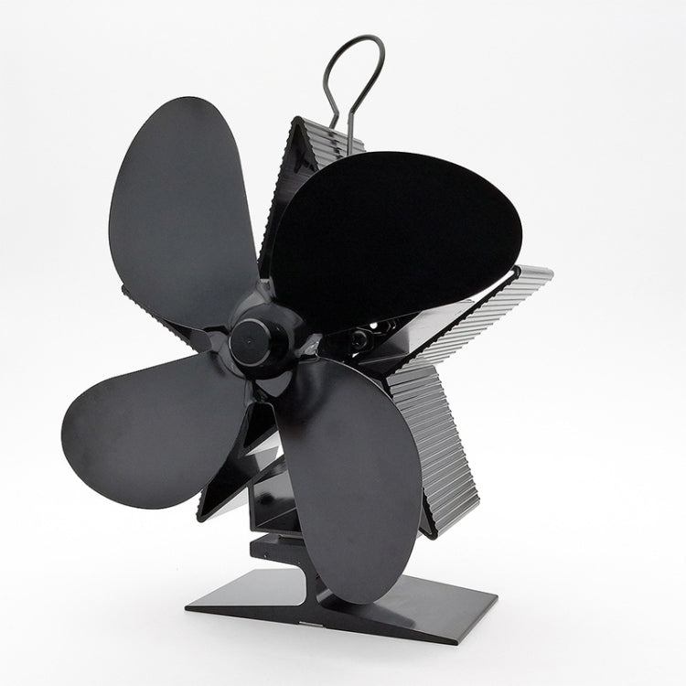 4-Blade Aluminum Heat Powered Fireplace Stove Fan (Black)-garmade.com