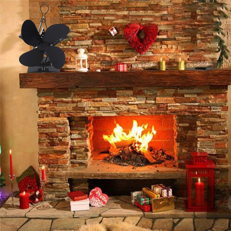 4-Blade Aluminum Heat Powered Fireplace Stove Fan (Black)-garmade.com