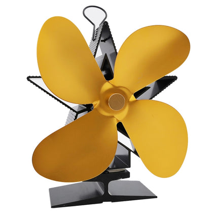 4-Blade Aluminum Heat Powered Fireplace Stove Fan (Gold)-garmade.com