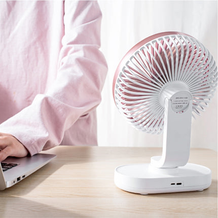 D77 4W Micro USB & USB-C / Type-C Rechargeable Portable Four-speed Adjustable Automatic Head Shaking Desktop Fan(Pink)-garmade.com