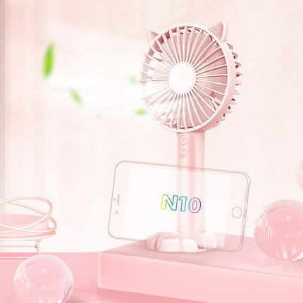N10 Multi-function Handheld Desktop Holder Electric Fan, with 3 Speed Control (Pink)-garmade.com