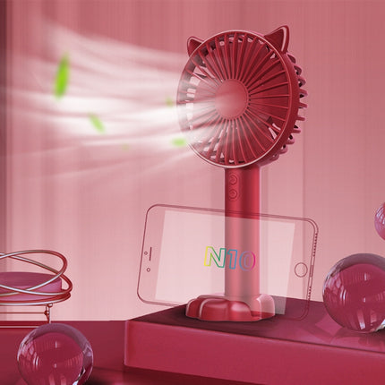 N10 Multi-function Handheld Desktop Holder Electric Fan, with 3 Speed Control (Red)-garmade.com