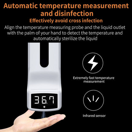 K9 Handsfree Non-contact Body Light-sensitive Distance Sensor Thermometer + 1000ml Automatic Non-contact Liquid Soap Dispenser(White)-garmade.com