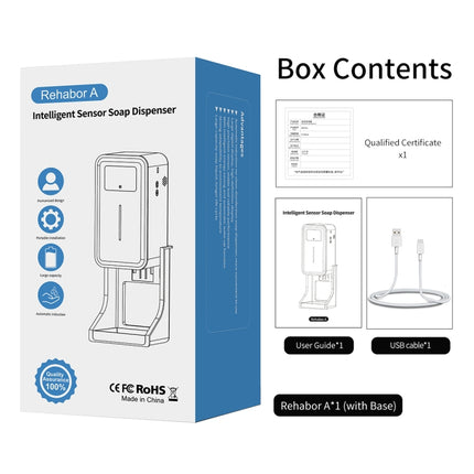 Rehabor A Handsfree Non-contact Body Light-sensitive Distance Sensor Thermometer + 450ml Automatic Non-contact Liquid Soap Spraying Dispenser with Base Mount (White)-garmade.com