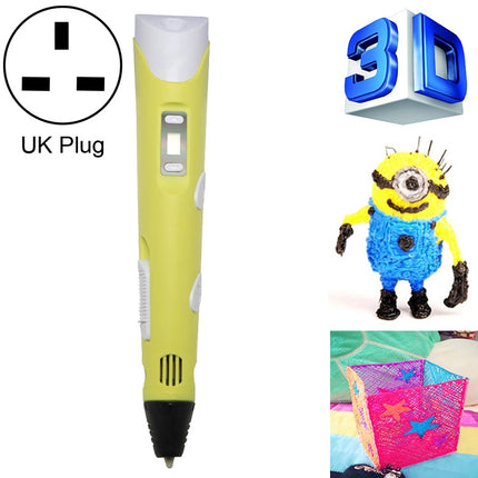 Hand-held 3D Printing Pen, UK Plug (Yellow)-garmade.com