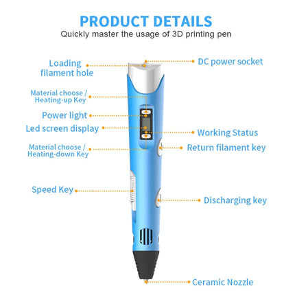 Hand-held 3D Printing Pen, USB Plug(Blue)-garmade.com