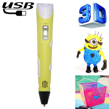 Hand-held 3D Printing Pen, USB Plug(Yellow)-garmade.com