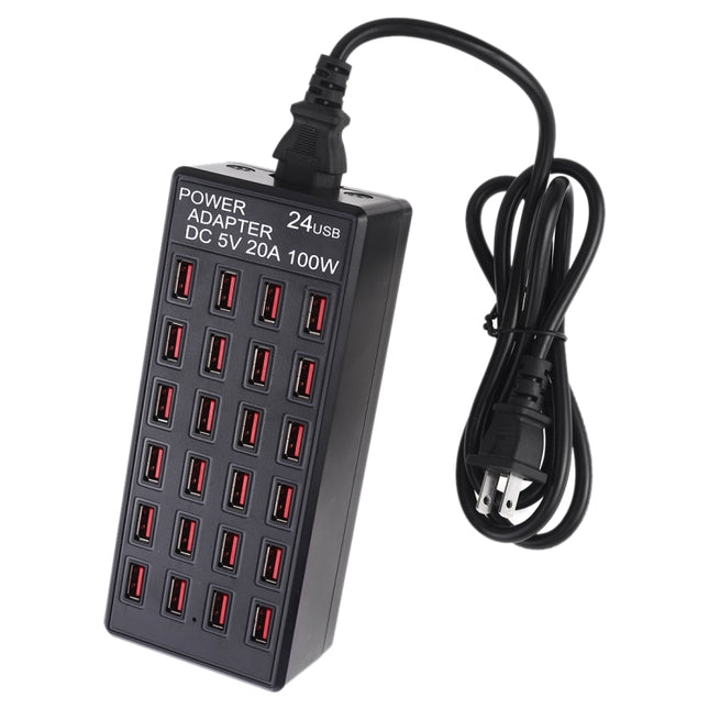 100W 24 USB Ports Fast Charger Station Smart Charger with LED Indicator AC 100-240V, US Plug(Black)-garmade.com