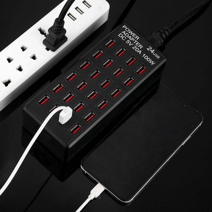 100W 24 USB Ports Fast Charger Station Smart Charger with LED Indicator AC 100-240V, US Plug(Black)-garmade.com