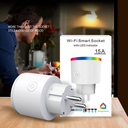 15A WiFi EU Plug Power Adapter Electricity Statistics APP Remote Control Timer Smart Socket, with Alexa & Google Home & RGB Colors LED Light, AC 100-250V-garmade.com