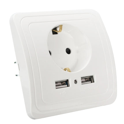 DIXINGE 2A Dual USB Port Wall Charger Adapter 16A EU Plug Socket Power Outlet Panel(White)-garmade.com