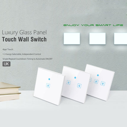 WS-UK-02 EWeLink APP & Touch Control 2A 2 Gangs Tempered Glass Panel Smart Wall Switch, AC 90V-250V, UK Plug-garmade.com