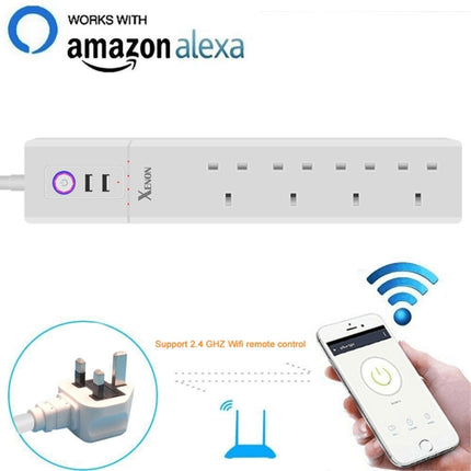 2 x USB Ports + 4 x UK Plug Jack WiFi Remote Control Smart Power Socket Works with Alexa & Google Home, Cable Length: 1.8m, AC 90-265V, UK Plug-garmade.com