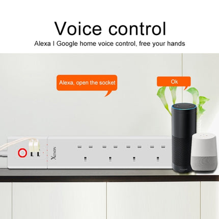 2 x USB Ports + 4 x UK Plug Jack WiFi Remote Control Smart Power Socket Works with Alexa & Google Home, Cable Length: 1.8m, AC 90-265V, UK Plug-garmade.com