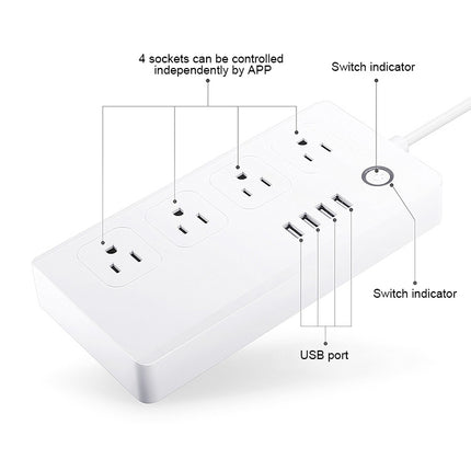 4 x USB Ports + 4 x US Plug Jack WiFi Remote Control Smart Power Socket Works with Alexa & Google Home, AC 110-240V, US Plug-garmade.com