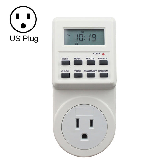 AC 120V Smart Home Plug-in LCD Display Clock Summer Time Function 12/24 Hours Changeable Timer Switch Socket, US Plug-garmade.com