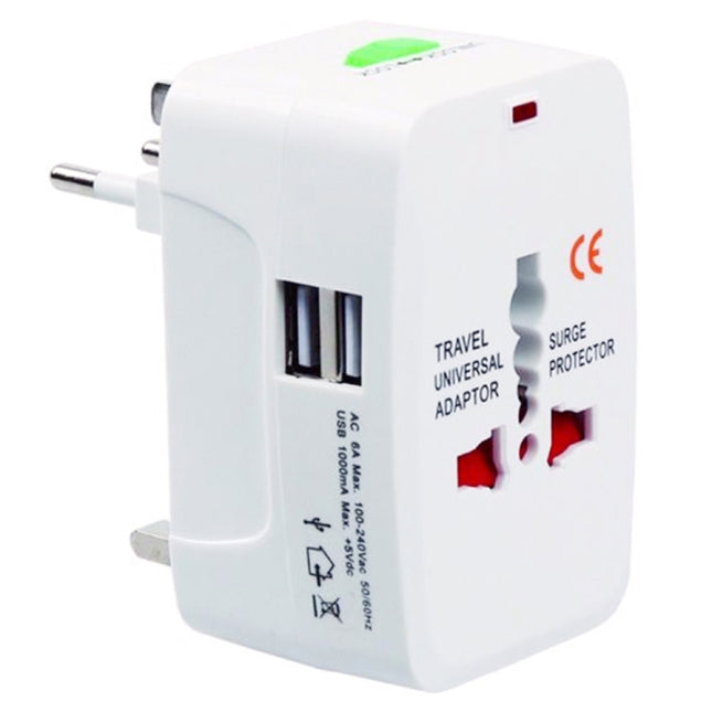 110-250V Multi-function Travel Universal Converter with Dual USB Interfaces, EU / UK / US / AU Plug(White)-garmade.com