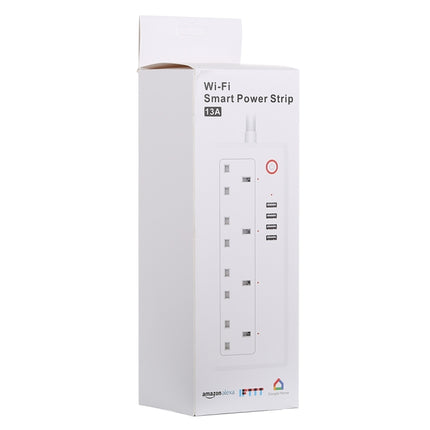 4 x USB Ports + 4 x UK Plug Jack 13A Max Output WiFi Remote Control Smart Power Socket Works with Alexa & Google Home, AC 100-240V, UK Plug-garmade.com