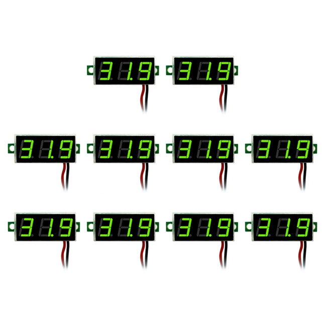 10 PCS 0.28 inch 2 Wires Adjustable Digital Voltage Meter, Color Light Display, Measure Voltage: DC 2.5-30V(Green)-garmade.com