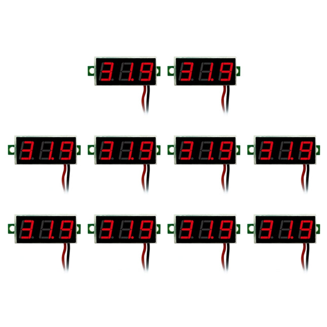10 PCS 0.28 inch 2 Wires Adjustable Digital Voltage Meter, Color Light Display, Measure Voltage: DC 2.5-30V (Red)-garmade.com