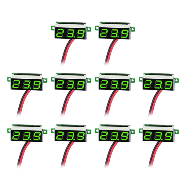 10 PCS 0.36 inch 2 Wires Digital Voltage Meter, Color Light Display, Measure Voltage: DC 2.5-30V(Green)-garmade.com