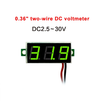 10 PCS 0.36 inch 2 Wires Digital Voltage Meter, Color Light Display, Measure Voltage: DC 2.5-30V(Green)-garmade.com