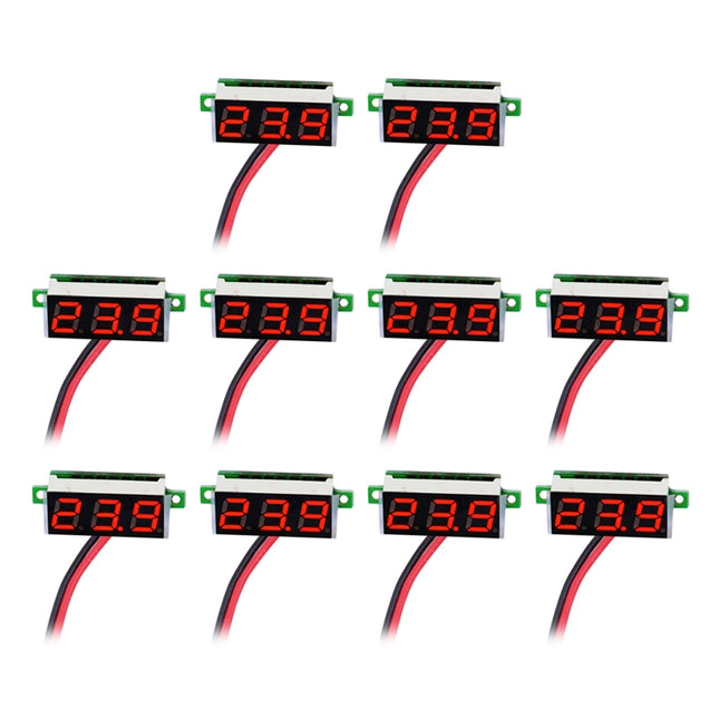 10 PCS 0.36 inch 2 Wires Digital Voltage Meter, Color Light Display, Measure Voltage: DC 2.5-30V (Red)-garmade.com