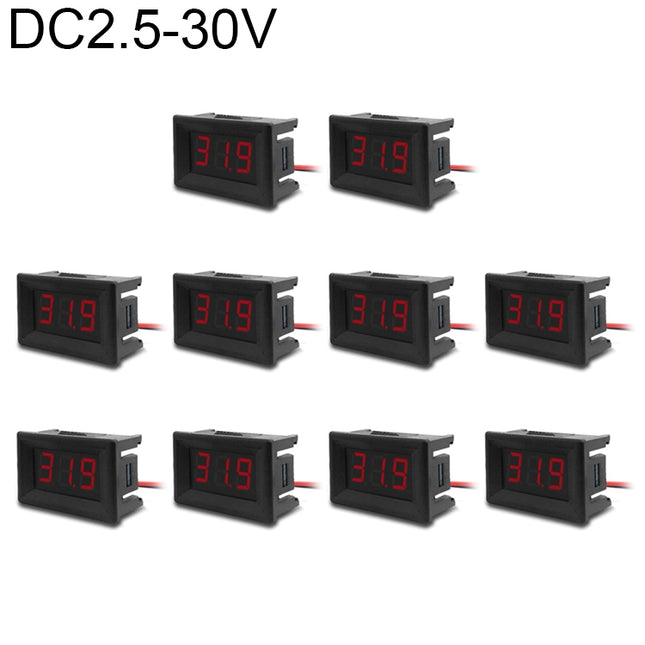 10 PCS 0.36 inch 2 Wires Digital Voltage Meter with Shell, Color Light Display, Measure Voltage: DC 2.5-30V (Red)-garmade.com