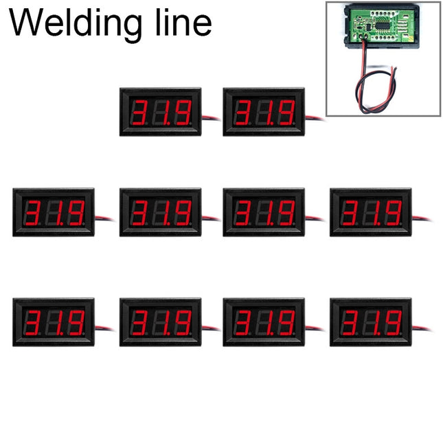 10 PCS 0.56 inch 2 Welding Wires Digital Voltage Meter with Shell, Color Light Display, Measure Voltage: DC 4.5-30V (Red)-garmade.com