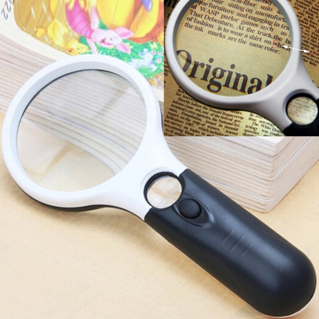 Reading Visual Magnifier with 3 LED Light, Mini Portable 3-45X Handheld Reading Visual Magnifier with 3 LED Light(White)-garmade.com