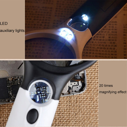 Reading Visual Magnifier with 3 LED Light, Mini Portable 3-45X Handheld Reading Visual Magnifier with 3 LED Light(White)-garmade.com