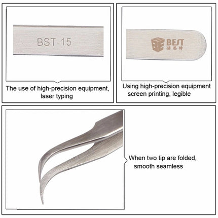 BEST BST-15L Brushed stainless steel tweezers-garmade.com