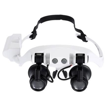 10X 15X 20X 25X Wearing Glasses Eyes Illuminated Magnifier Magnifying Watch Repairing Loupe With LED Light(White)-garmade.com