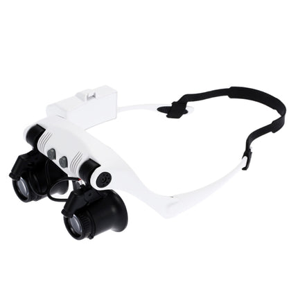10X 15X 20X 25X Wearing Glasses Eyes Illuminated Magnifier Magnifying Watch Repairing Loupe With LED Light(White)-garmade.com
