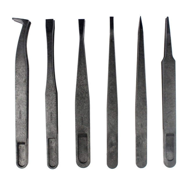 JF-S6in1 6 in 1 Anti-static Carbon Fiber Straight and Curved Tip Tweezers(Black)-garmade.com