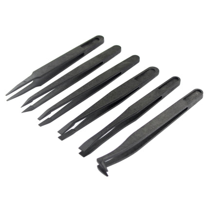 JF-S6in1 6 in 1 Anti-static Carbon Fiber Straight and Curved Tip Tweezers(Black)-garmade.com