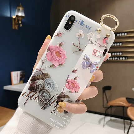Flowers Pattern Wrist Strap Soft TPU Protective Case For iPhone 6 & 6s(Flowers Wrist strap model D)-garmade.com